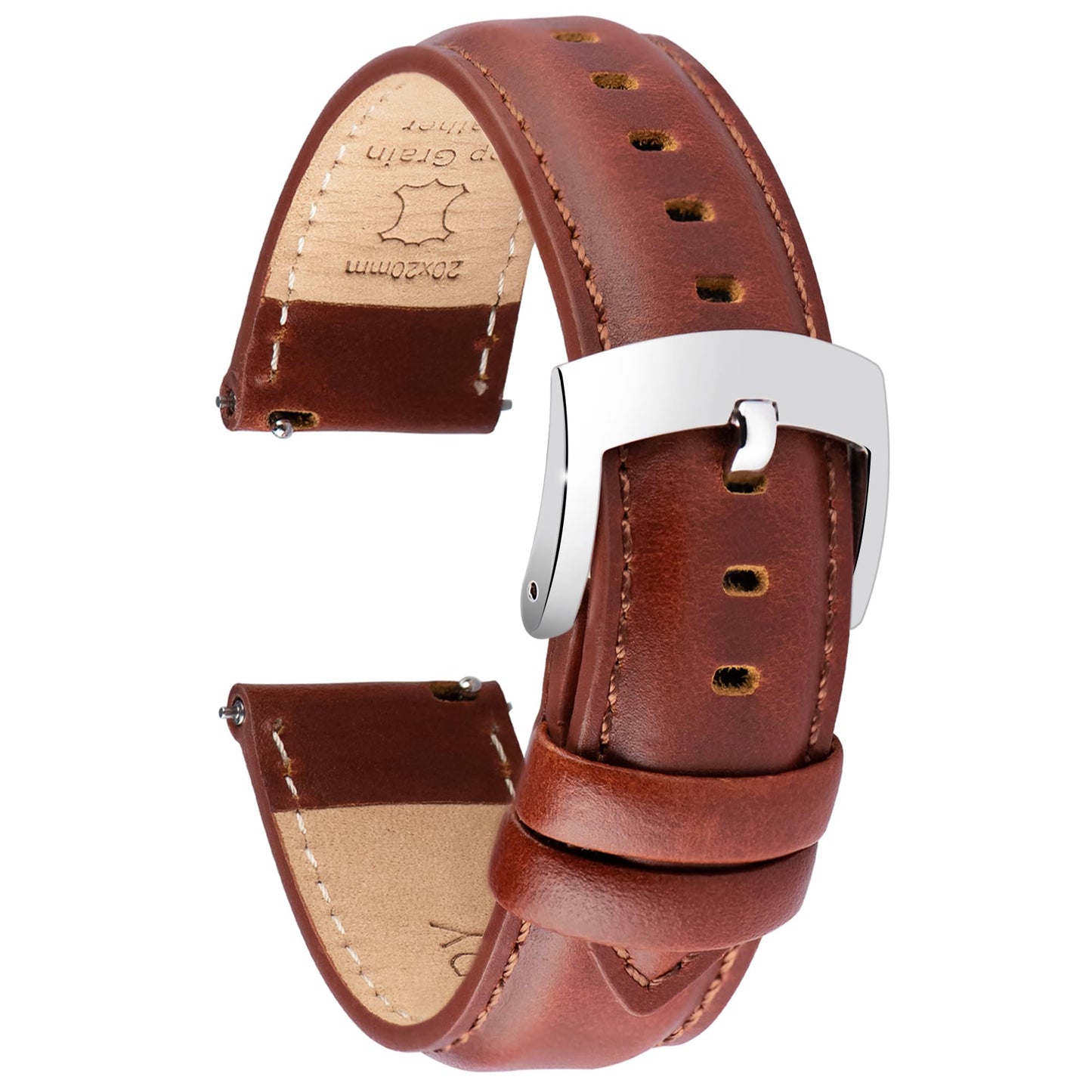 HOTOTTOODY Leather Watch Bands Quick Release, Elegant Top Grain Leather Watch Straps for Men & Women, Choice of Color & Width - 18mm, 19mm, 20mm, 21mm or 22mm Wristbands Bracelet for Watch & Smartwatch