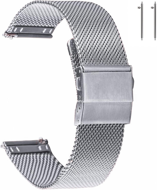 HOTEACHE Stainless Steel Mesh Watch Band for Men Women, Quick Release Mesh Watch Straps 12mm 14mm 16mm 18mm 20mm 22mm