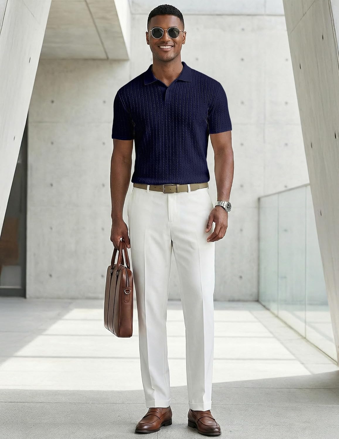 HOTJMIERR Mens Casual Polo Shirt Summer Short Sleeve Vacation Button Beach Knit Stretchy Golf Shirts