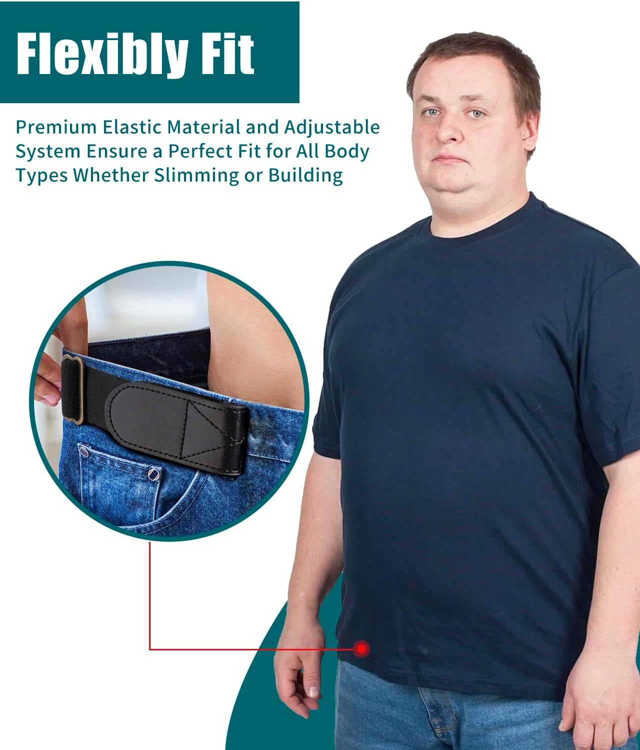 HOTMagic Buckleless Men's Stretch Belts: Comfort Revolution- Hook-Loop Adjustable No Buckle Elastic Belt for Jeans Khaki, 32-48"