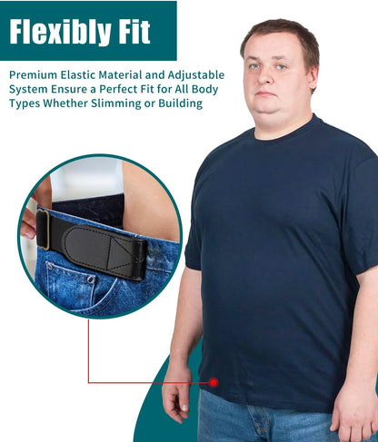HOTMagic Buckleless Men's Stretch Belts: Comfort Revolution- Hook-Loop Adjustable No Buckle Elastic Belt for Jeans Khaki, 32-48"
