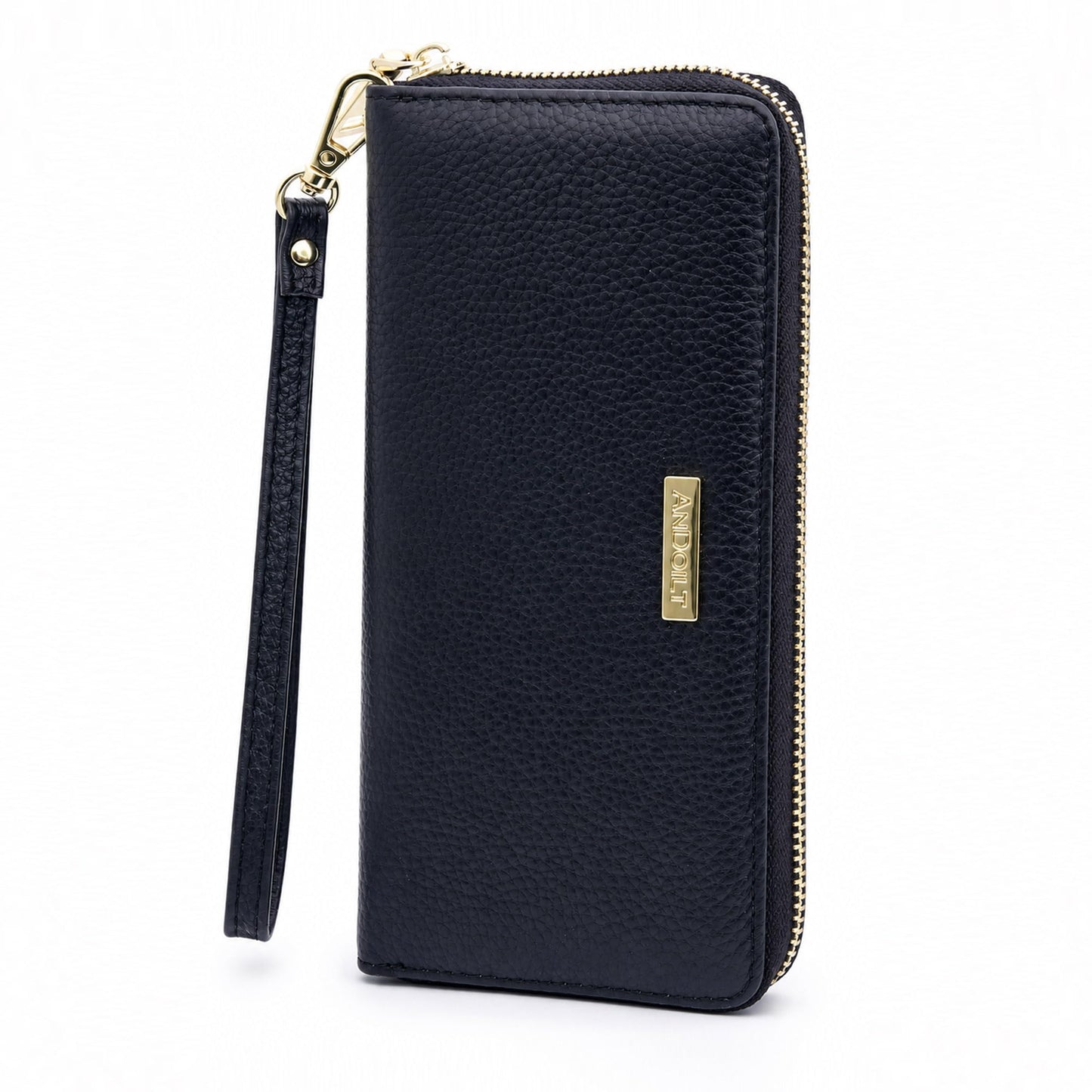 HOTANDOILT Womens RFID Blocking Genuine Leather Zip Around Wallets Large Cell Phone Holder Clutch Travel Purse Wristlet (Black)