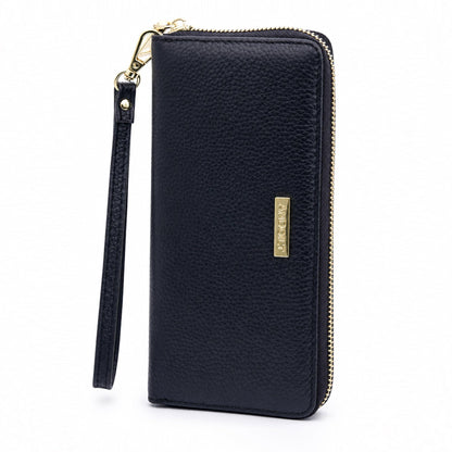 HOTANDOILT Womens RFID Blocking Genuine Leather Zip Around Wallets Large Cell Phone Holder Clutch Travel Purse Wristlet (Black)