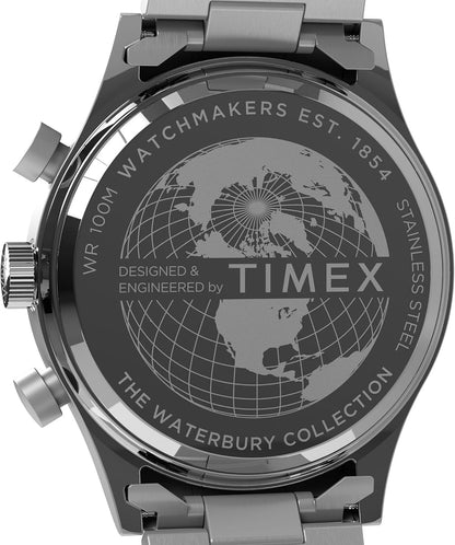 HOTTimex Men's Waterbury Chronograph 42mm Watch - Stainless Steel Bracelet Black Dial Stainless Steel Case