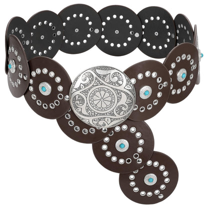 HOTXZQTIVE Western PU Leather Belts for Woman Concho Cowgirl Cowboy Disc Belt for Ladies Wide Boho Country Waist Belts for Dress
