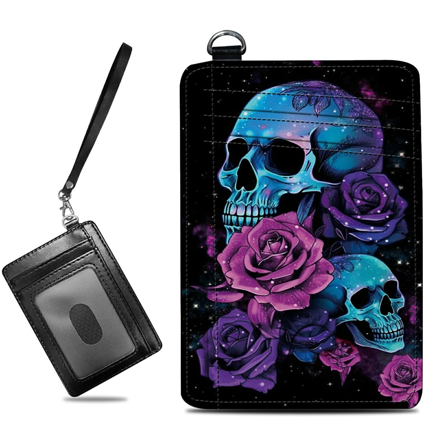 HOTCute Credit Card Holder with Zipper, Crow Skull RFID-Blocking Card Case Small Wallet for Women Men, Multi-slot Card Organizer Case Travel Accordion Wallet