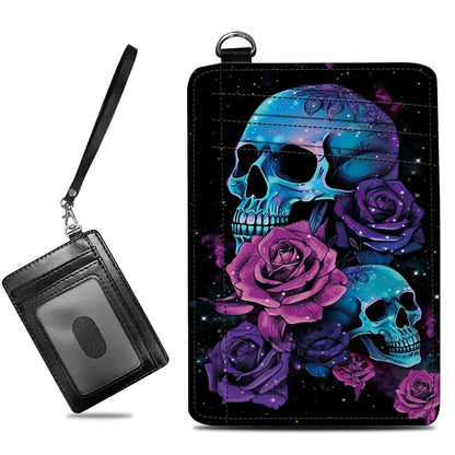 HOTCute Credit Card Holder with Zipper, Crow Skull RFID-Blocking Card Case Small Wallet for Women Men, Multi-slot Card Organizer Case Travel Accordion Wallet