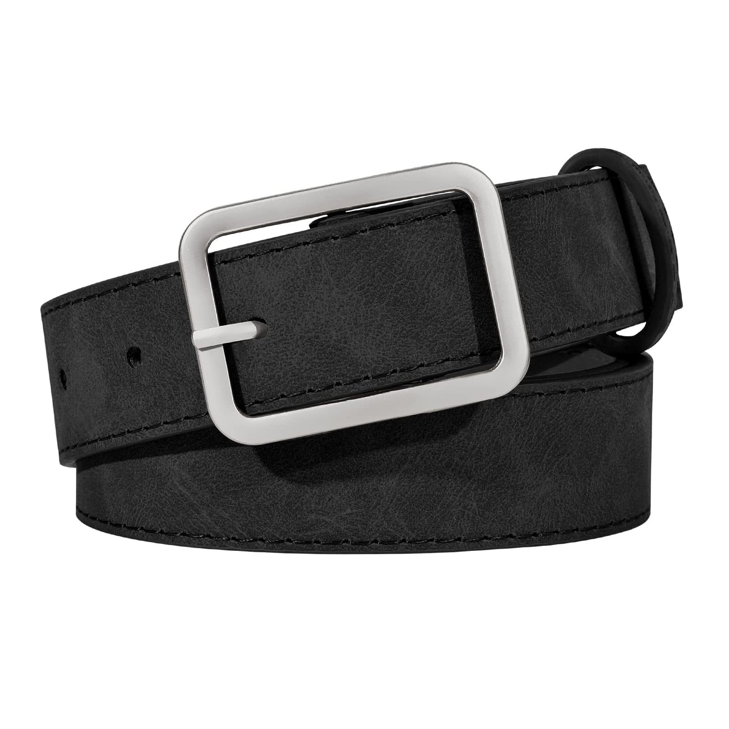 HOTXZQTIVE Women Suede Belts for Women Fashion Leather Belts With Silver Buckle Ladies Waist Belt For Jean Pant Dress