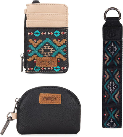 HOTWrangler Western Keychain Wristlet Wallets for Women Retro Dual Pouch Wristlet Credit Card Holder Wallet with Zipper Pocket WG2214-W0051BK