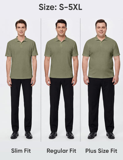 HOTJMIERR Mens Casual Polo Shirt Summer Short Sleeve Vacation Button Beach Knit Stretchy Golf Shirts