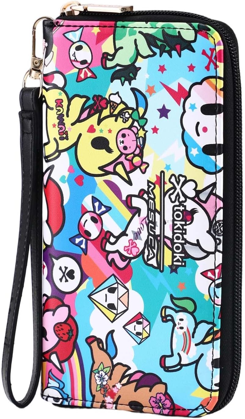 HOTtokidoki Cute Wallet for Women, Wristlet Clutch Purse with Coin Pouch, Zipper Leather Card Holder & Phone Wallet