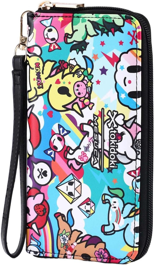 HOTtokidoki Cute Wallet for Women, Wristlet Clutch Purse with Coin Pouch, Zipper Leather Card Holder & Phone Wallet
