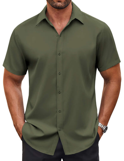 HOTCOOFANDY Men's Button Down Shirt Short Sleeve Dress Shirt Casual Beach Summer Wedding Shirt