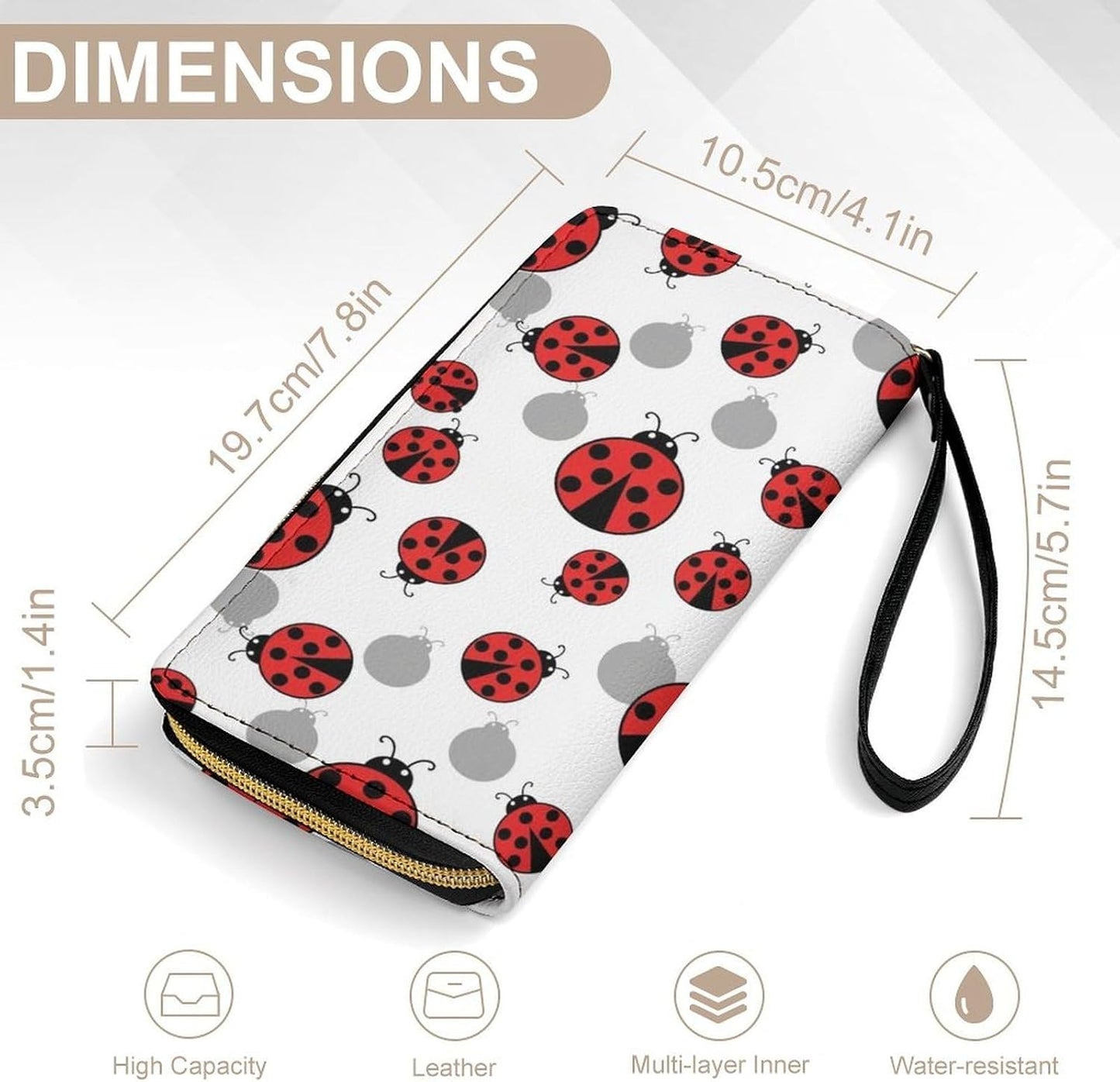 HOTPortable Wallets for Women Ladybugs Cartoon Cute Credit Card Holder with Zipper Slim Compact Cash Organizer Bag Waterproof Pu Leather Clutch with Wrist Strap