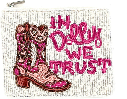 HOTIn Dolly We Trust Beaded Coin Pouch, Small Wallet, Small Pouch, Birthday Gift, Gift Card Pouch, Purse to Carry Essentials, Country Music Fan Gift