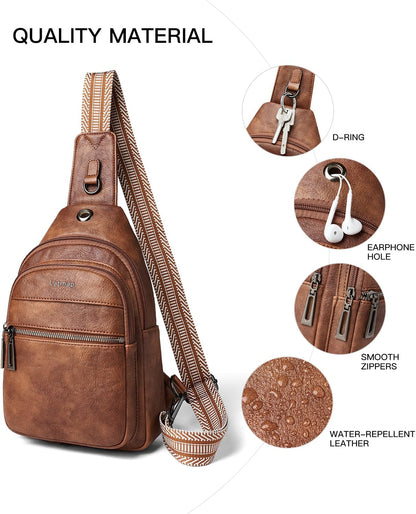 HOTLATMAP 7L Sling Bag For Women Faux Leather Anti Theft Small Casual Daypack Backpack Fanny Pack Crossbody Chest Bags Purse Waterproof Brown