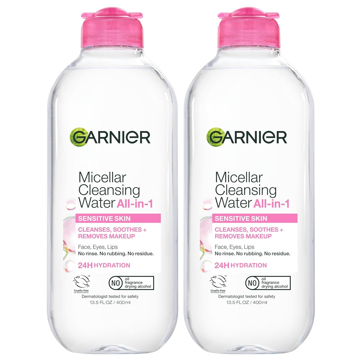 HOTGarnier Micellar Water, Hydrating Facial Cleanser & Makeup Remover, Suitable for Sensitive Skin, Vegan, Cruelty Free, 13.5 Fl Oz (400mL), 2 Count