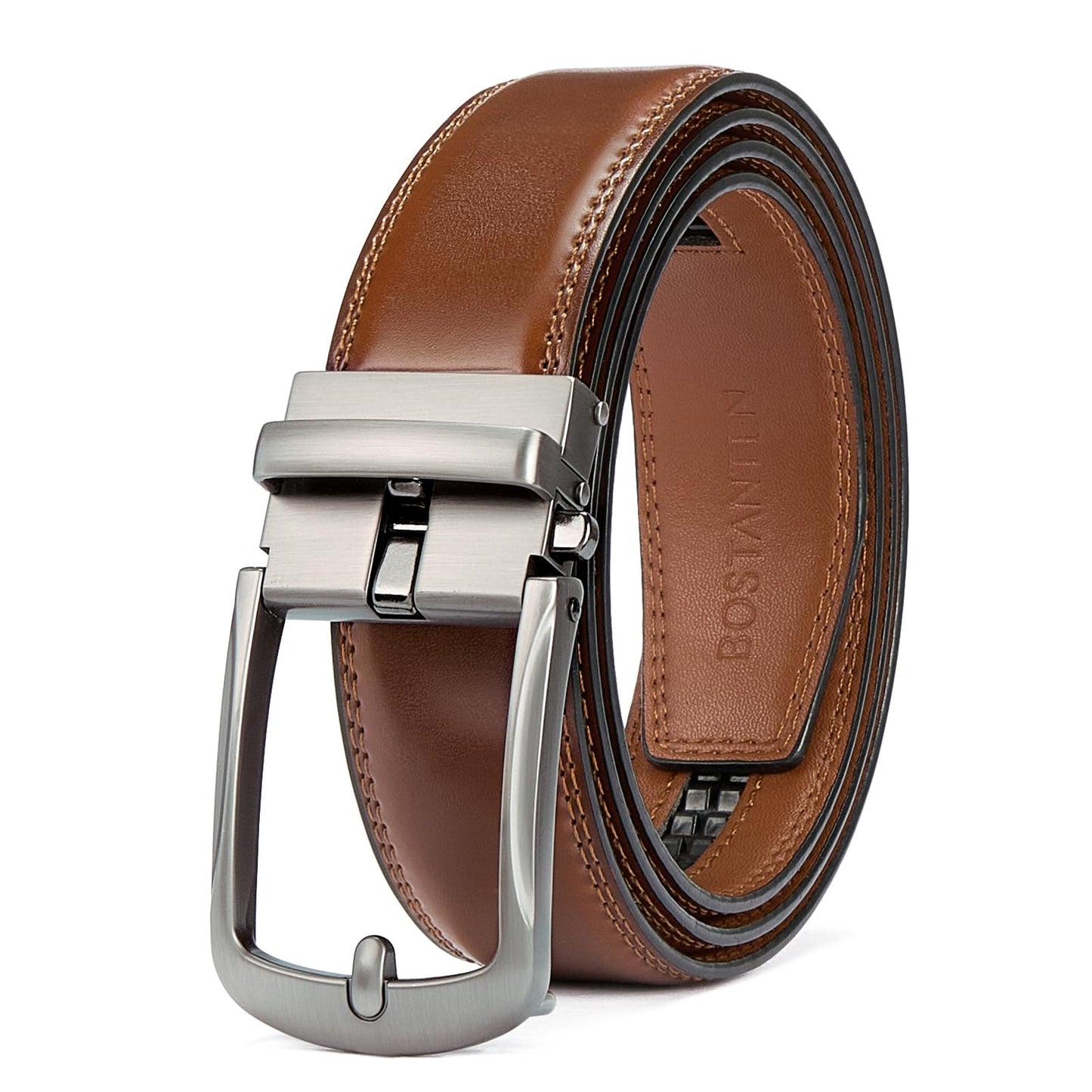 HOTBOSTANTEN Mens Belt Leather Ratchet 1 3/8'' Belt For Men Gift Dress and Casual with Adjustable Buckle, Trim to Fit