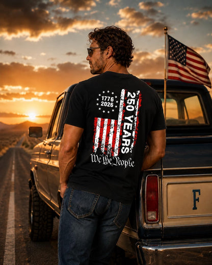 HOTMen's America 250 Shirt Patriotic USA Flag Graphic T Shirt We The People 1776 2026 Vintage Fourth of July Tee