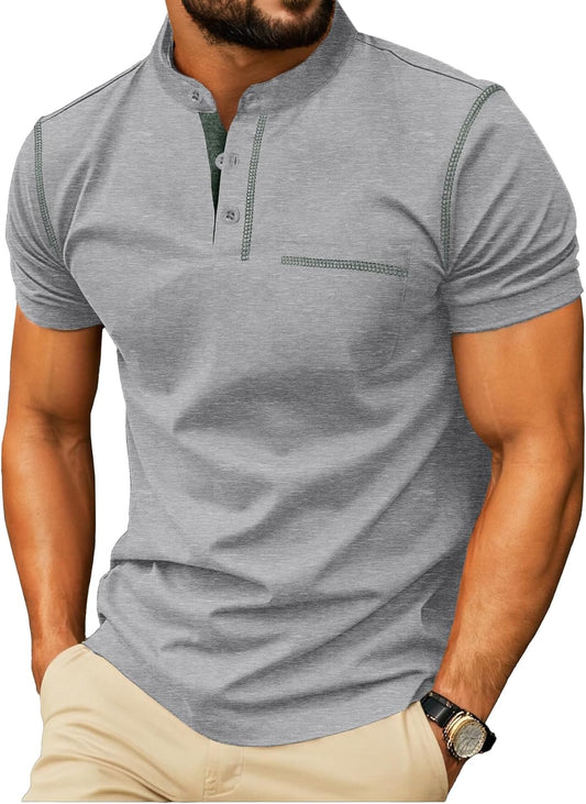 HOTSailwind Mens Henley Shirts Short Sleeve Summer Casual Classic Cotton T Shirts Pocket Button Shirt