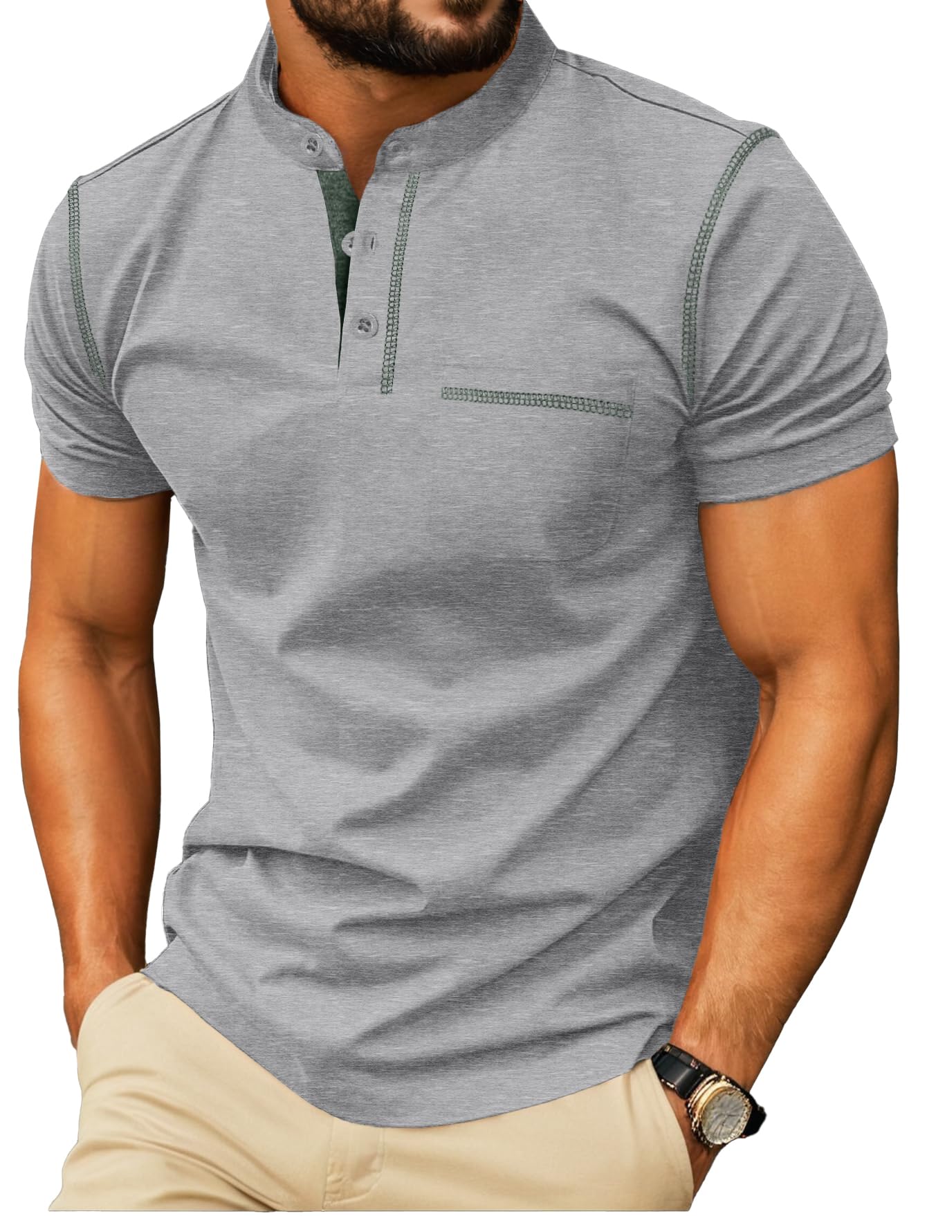 HOTSailwind Mens Henley Shirts Short Sleeve Summer Casual Classic Cotton T Shirts Pocket Button Shirt