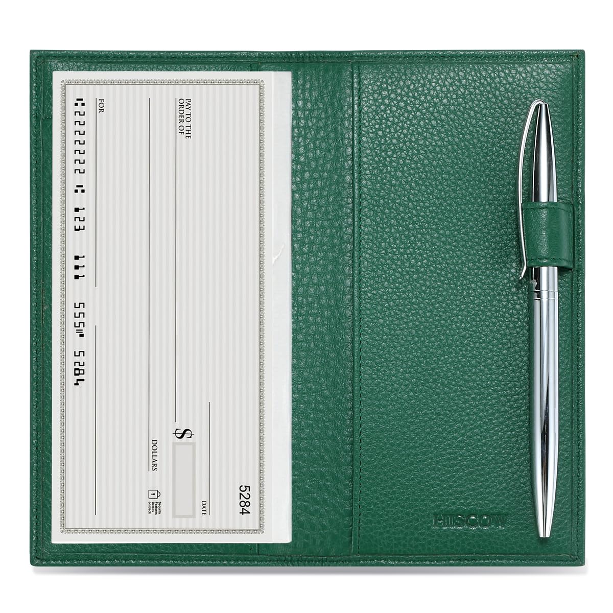 HOTHISCOW Leather Checkbook Cover for Duplicate Checks with Pen Holder | Full grain cowhide, personal check book & register pockets, removable vinyl divider, durable stitching, gifts for women men