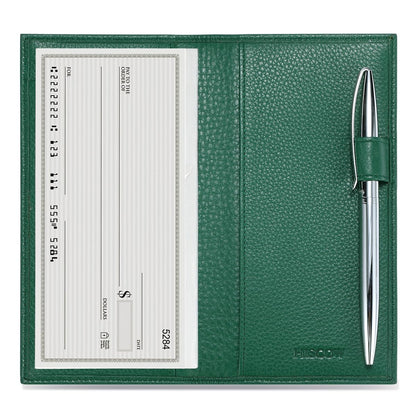 HOTHISCOW Leather Checkbook Cover for Duplicate Checks with Pen Holder | Full grain cowhide, personal check book & register pockets, removable vinyl divider, durable stitching, gifts for women men
