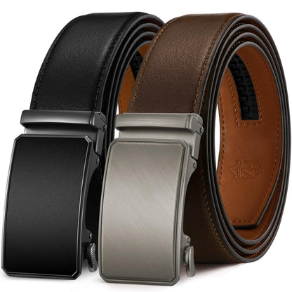 HOTZitahli Ratchet Belt for Men - 2 Packs Leather Mens belt For Gift Men Dress and Casual,Trim to Fit