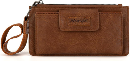 HOTMontana West X Wrangler Brown Wristlet Wallet Minimalist Clutch Womens Wallet Rfid Card Cases & Money Organizers with Coin Purse and Smooth Zipper