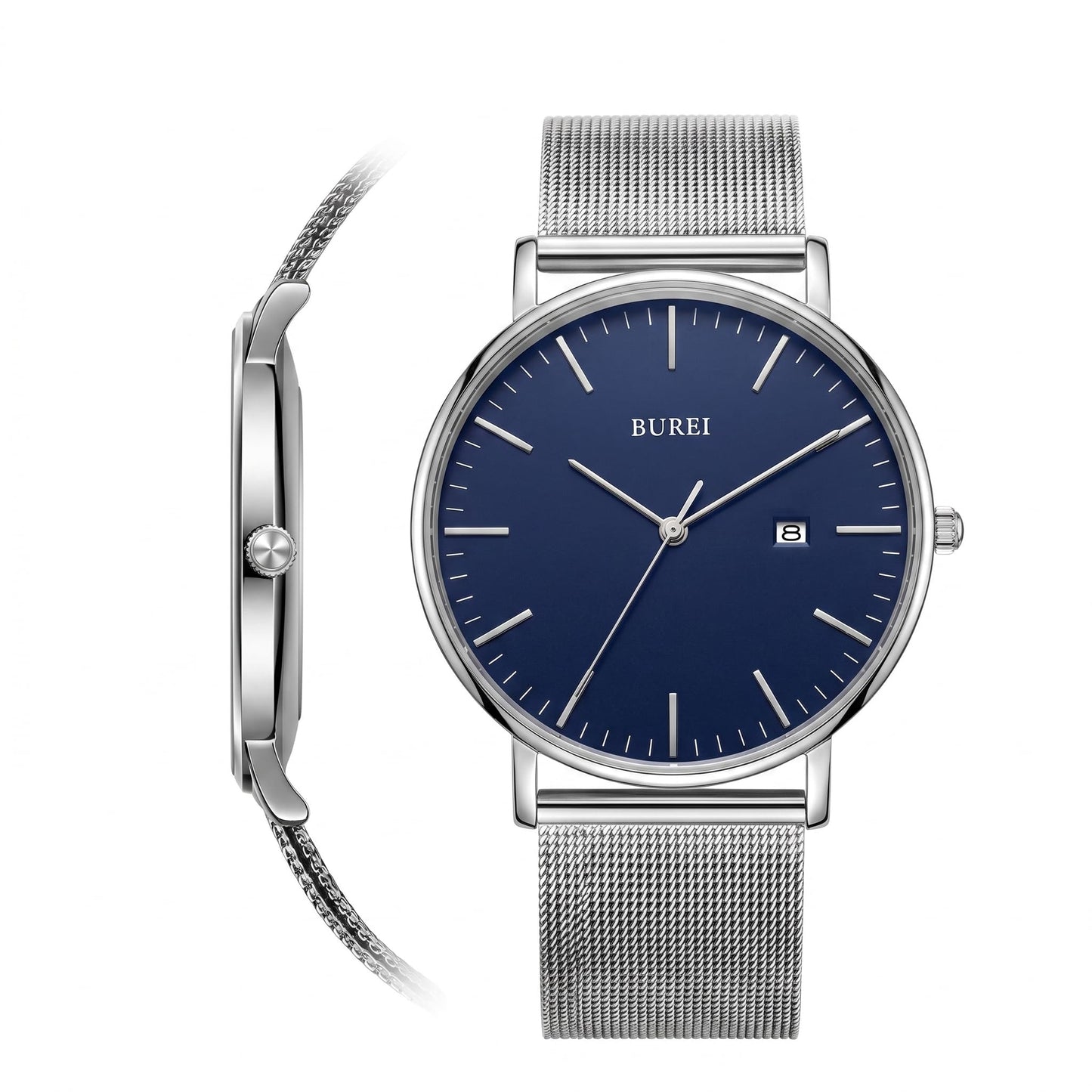 HOTBUREI Ultra Thin Minimalist Men Watch, All Black Stainless Steel Mesh Band,Analog Waterproof Casual Business Wristwatch, Gift for Father