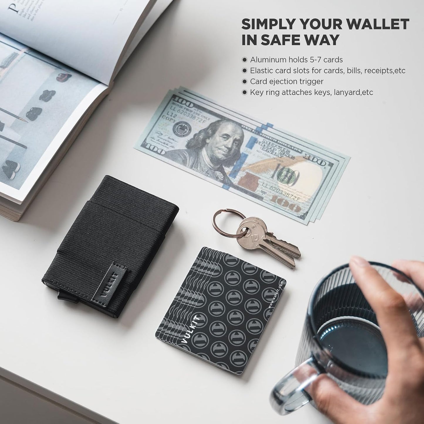 HOTVULKIT Pop up Wallet for Women with Keychain, RFID Blocking Minimalist Slim Credit Card Holder for Gift Black