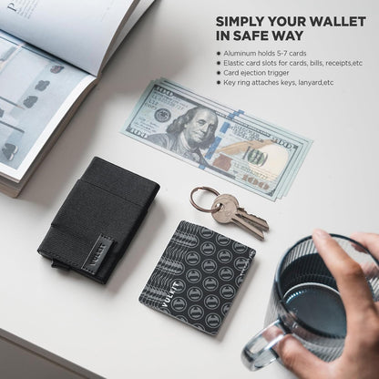 HOTVULKIT Pop up Wallet for Women with Keychain, RFID Blocking Minimalist Slim Credit Card Holder for Gift Black