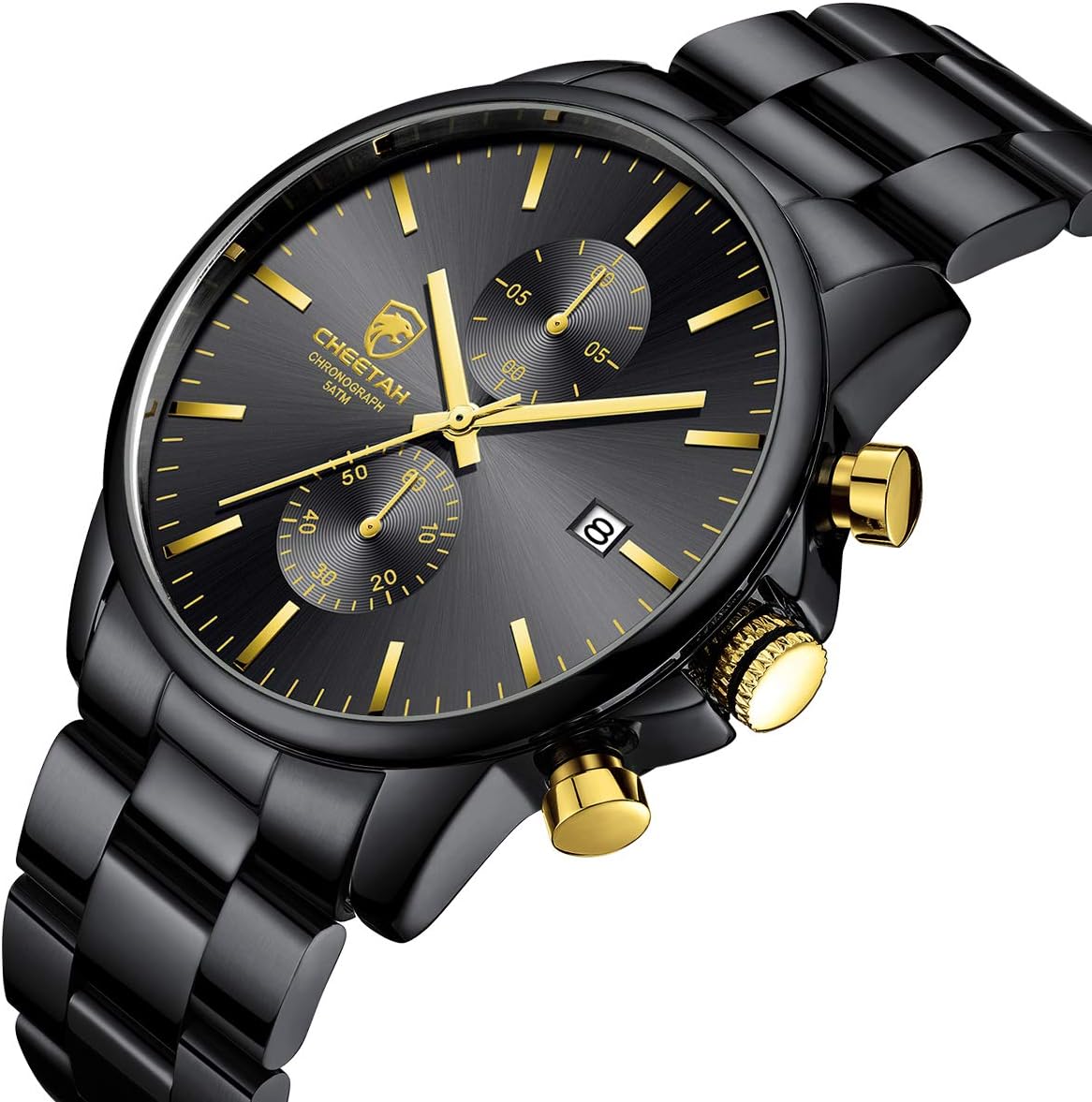 HOTGOLDEN HOUR Fashion Business Mens Watches with Stainless Steel Waterproof Chronograph Quartz Watch for Men, Auto Date