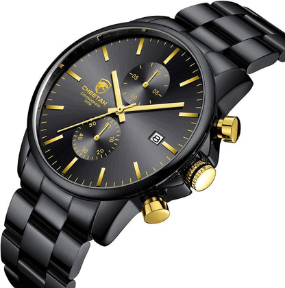 HOTGOLDEN HOUR Fashion Business Mens Watches with Stainless Steel Waterproof Chronograph Quartz Watch for Men, Auto Date