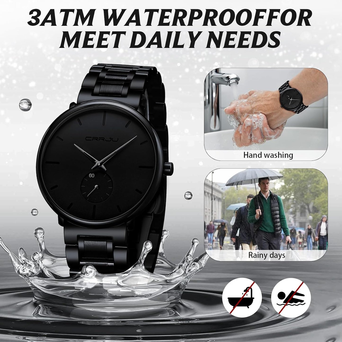 HOTMens Watches Ultra-Thin Minimalist Waterproof-Fashion Wrist Watch for Men Unisex Dress with Stainless Steel Band-Black Hands