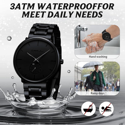HOTMens Watches Ultra-Thin Minimalist Waterproof-Fashion Wrist Watch for Men Unisex Dress with Stainless Steel Band-Black Hands