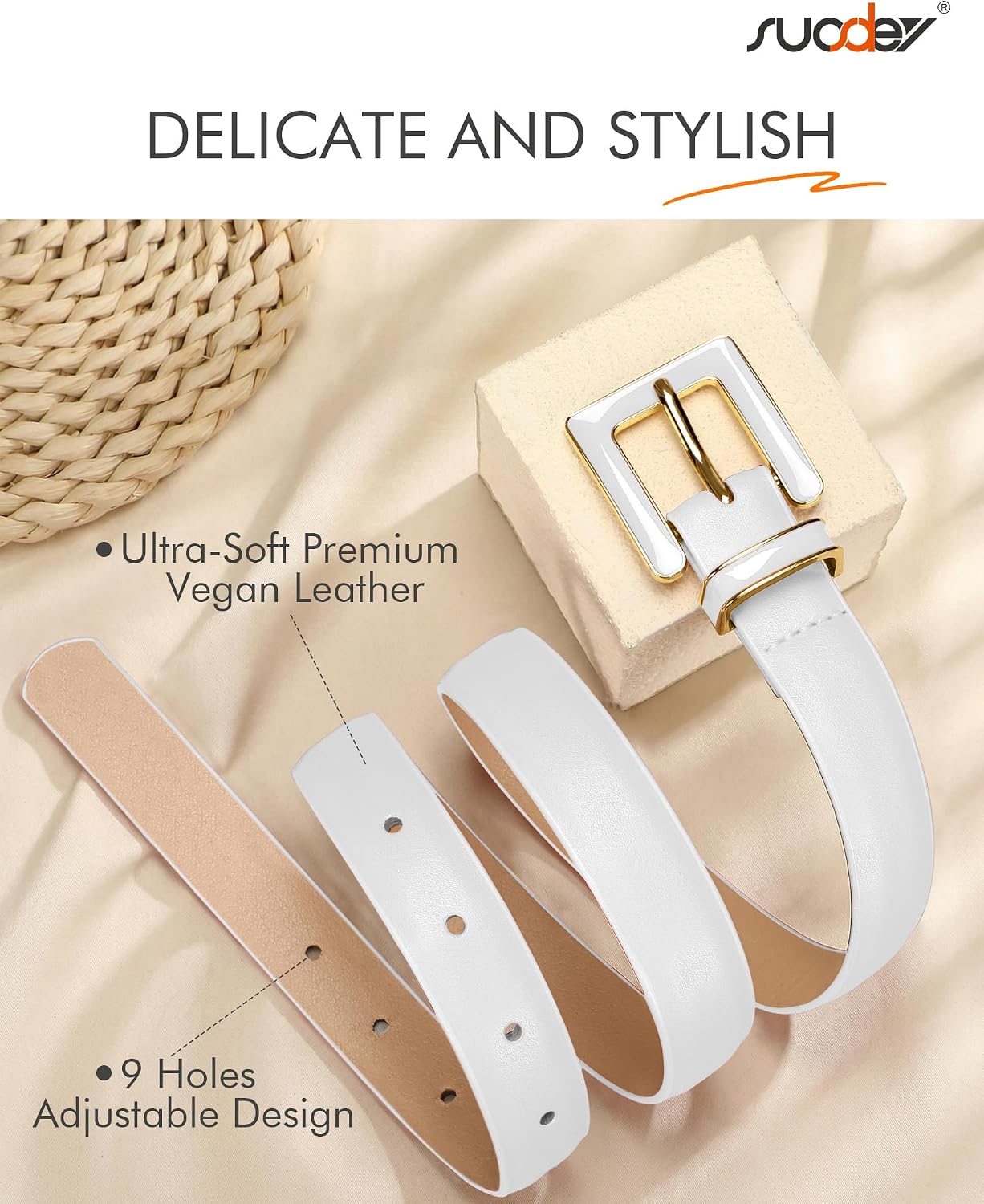 HOTSUOSDEY Women Skinny Leather Belt for Jeans Pants Dresses with Square Buckle, Thin Leather Waist Belt, Width 0.9"