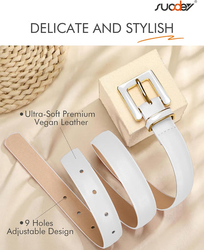 HOTSUOSDEY Women Skinny Leather Belt for Jeans Pants Dresses with Square Buckle, Thin Leather Waist Belt, Width 0.9"