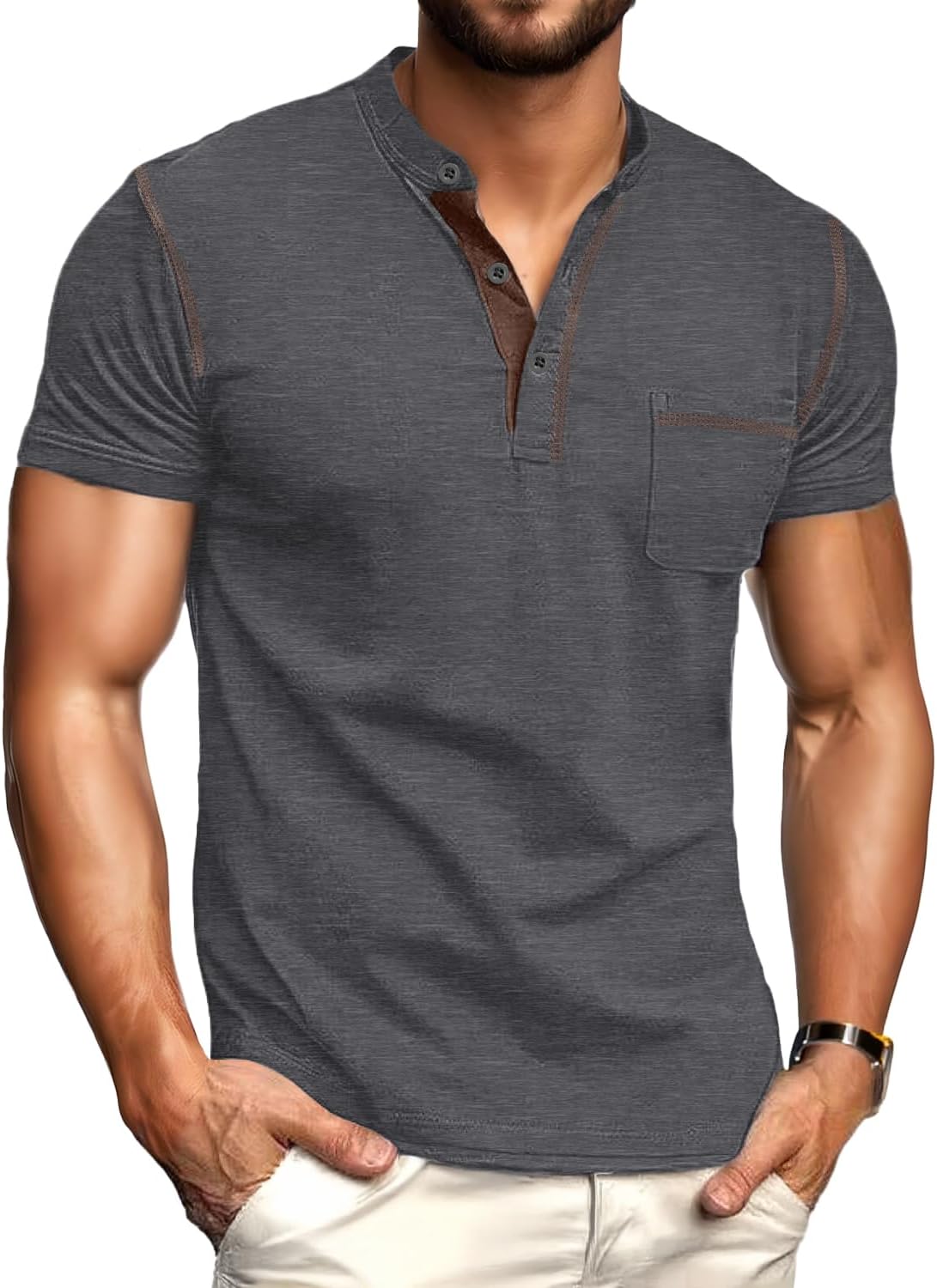 HOTSailwind Mens Henley Shirts Short Sleeve Summer Casual Classic Cotton T Shirts Pocket Button Shirt