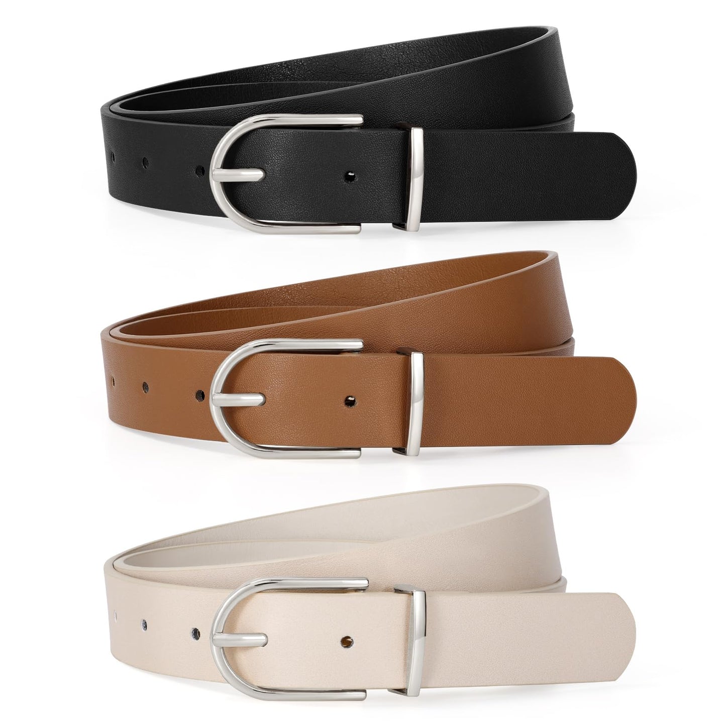 HOTTRIWORKS 3 Pack Women Belts For Jeans Pants Dresses Ladies Leather Waist Belts