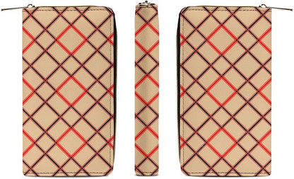 HOTFashion Decor Wallet, Long PU Zipper Wallet, Travel Purse Fashion Design, Huge Storage Capacity Wallet Compatible with Black Red Beige And White Plaid Tartan Flannel