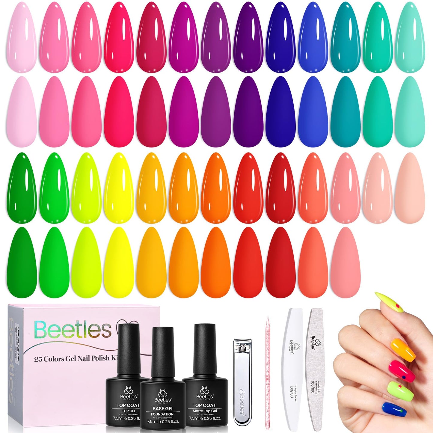 HOTBeetles Gel Nail Polish Kit with U V Light - 80Pcs 55 Colors Gel Nail Kit | Color Enchantment with Everything Base Top Coat Beginner Starter at Home Nails Kit Manicure DIY Salon Tools Gifts for Women