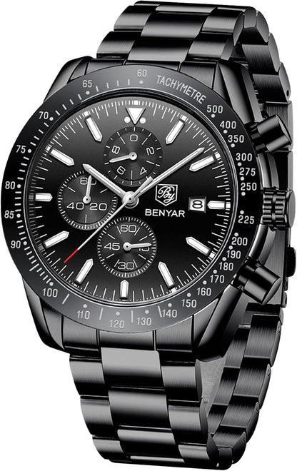 HOTBENYAR Watch for Men Analog Quartz Chronograph Waterproof Luminous Designer Mens Wrist Watches Business Work Sport Casual Dress Watch with Silicone Strap Elegant Gifts for Men