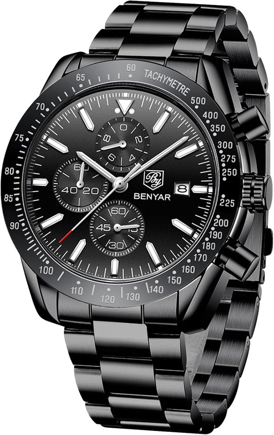 HOTBENYAR Watch for Men Analog Quartz Chronograph Waterproof Luminous Designer Mens Wrist Watches Business Work Sport Casual Dress Watch with Silicone Strap Elegant Gifts for Men