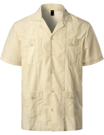 HOTVATPAVE Mens Short Sleeve Button Down Cuban Guayabera Shirts | Camp Collar, Button Up, Wedding, Breathable, Casual Stylish, Summer, Hawaiian, Vacation, Embroidered, Holiday, with Pocket