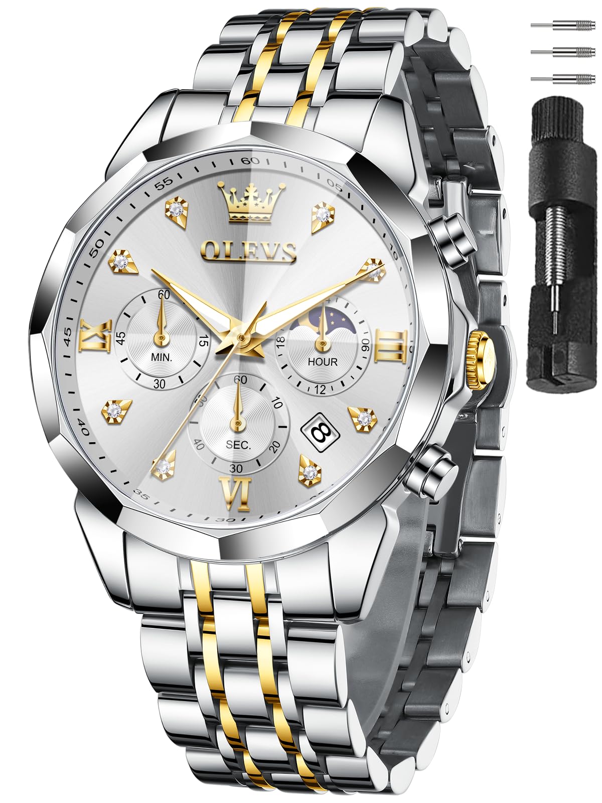 HOTOLEVS Watches for Men Stainless Steel Dress Men Watch with Date Big Face Chronograph Waterproof Luxury Fashion Watch Blue/Black/Gold/Green/Silver Face Relojes para Hombres