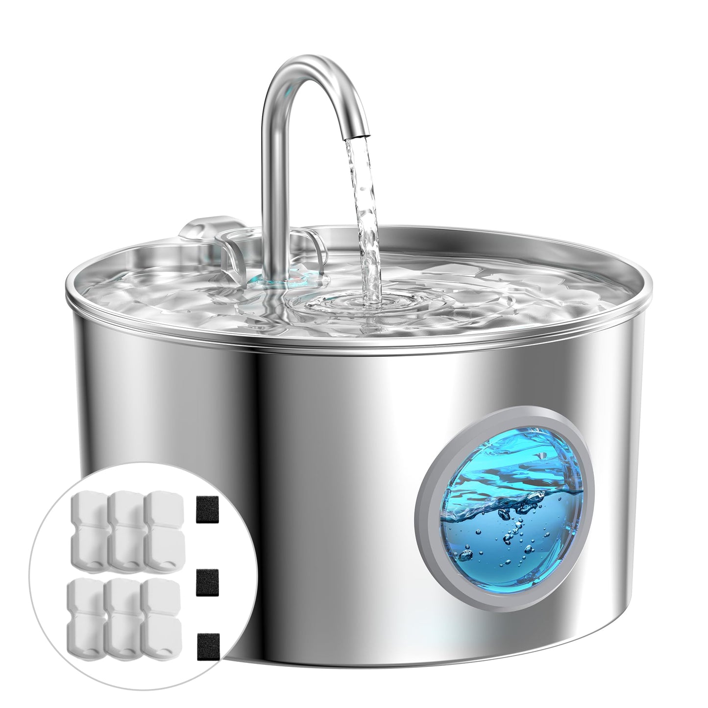 HOTCat Water Fountain Stainless Steel: 74oz/2.2L Cat Fountain for Drinking - Pet Water Fountain for Cats Inside - Quiet Cats Water Bowl Dispenser - Kitty Drinking Fountains - for Pets& Small Animals