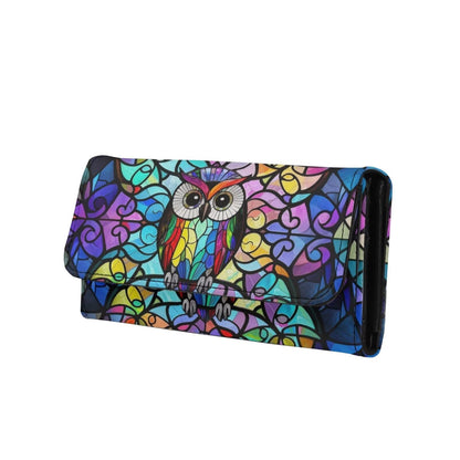 HOTNorth Cardinals Bird Women Wallet Long Trifold Checkbook Wallets with Zipper Pocket, Mosaic Art Birds Flowers Credit Card Holder PU Leather Billfold Wallet Purse