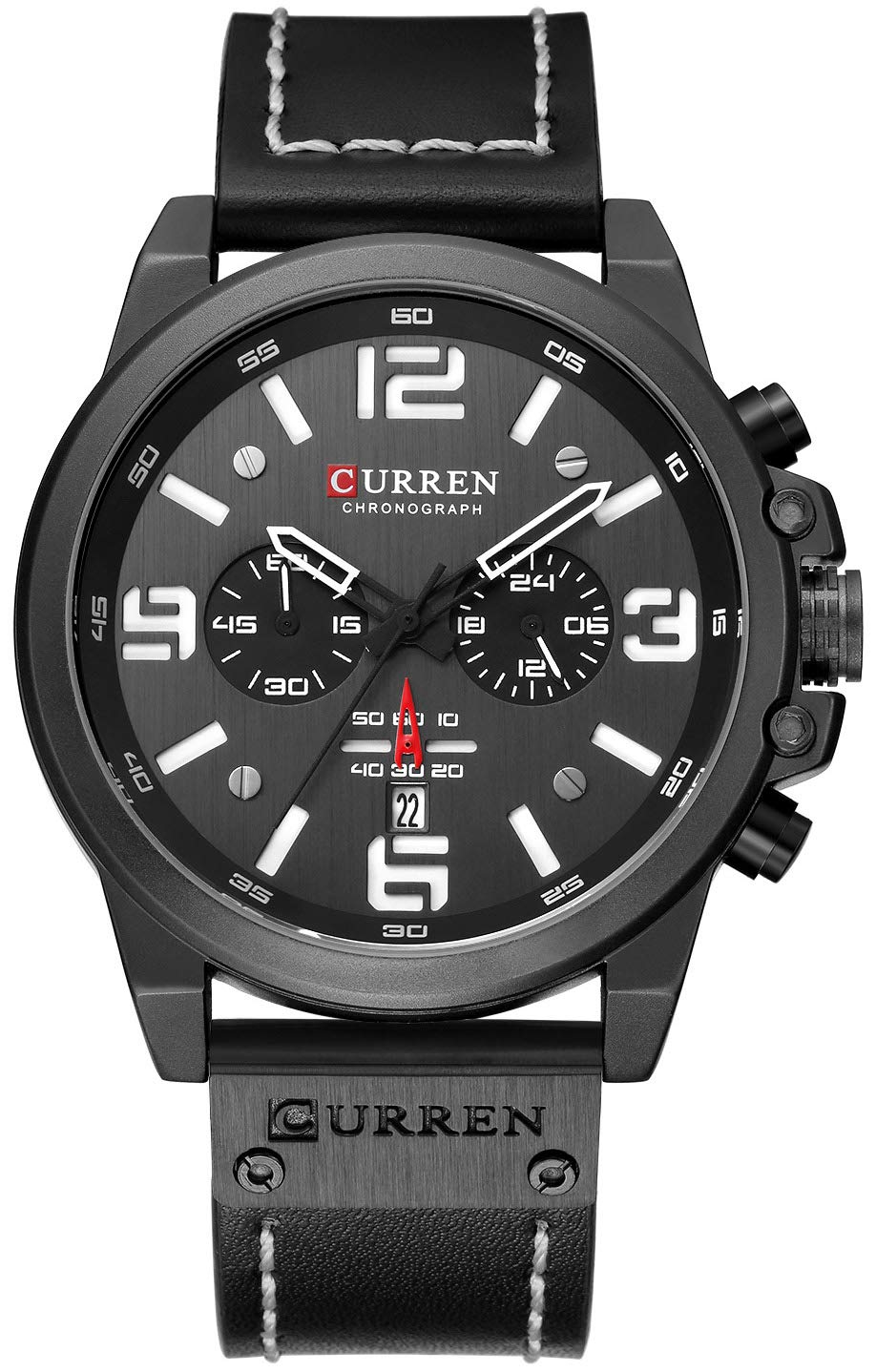 HOTFANMIS Mens Sport Military Analog Quartz Watch Classic Chronograph Sandwich Dial Business Dress Waterproof Watch Multifunctional Wristwatch with Leather Strap