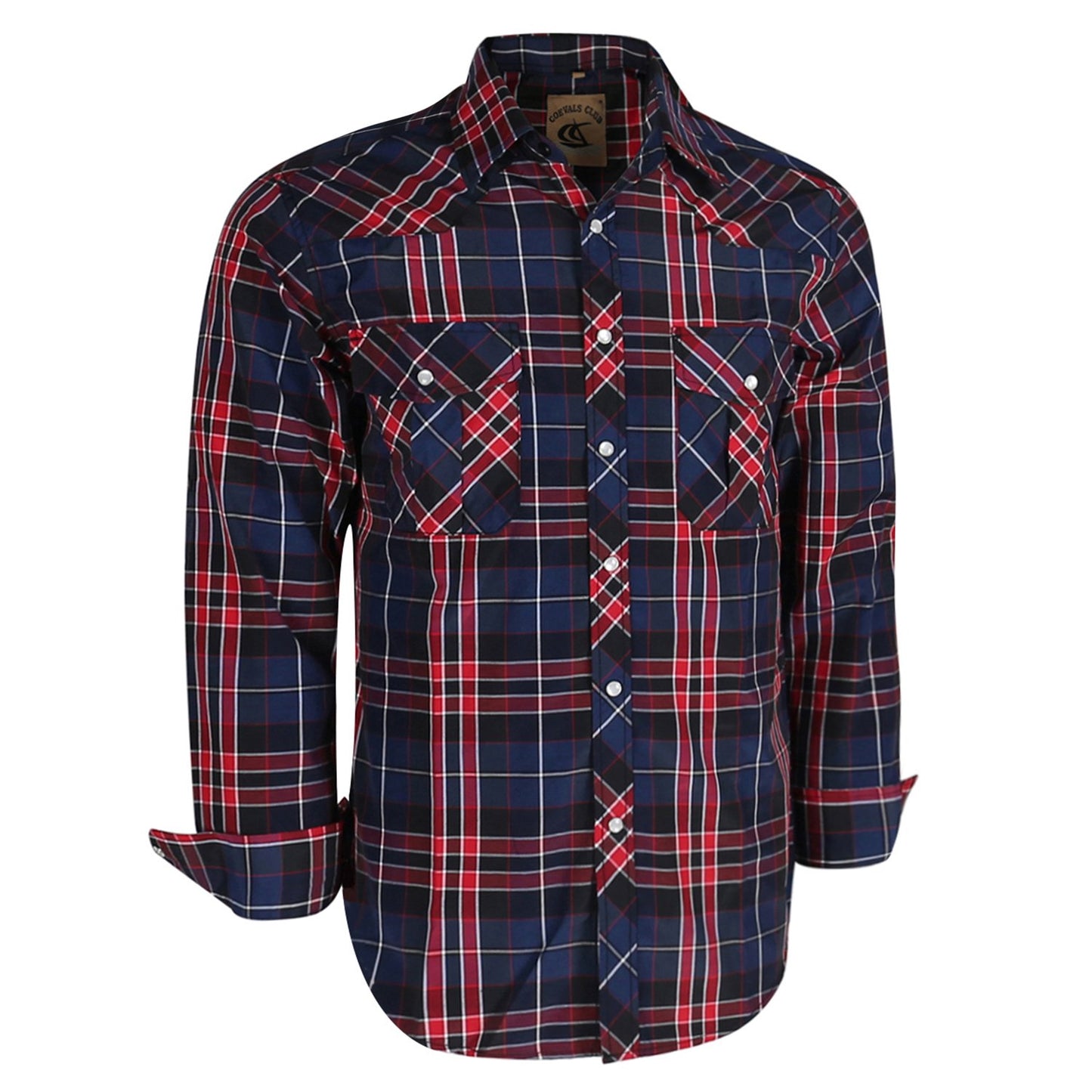 HOTCOEVALS CLUB Men's Western Pearl Snap Button Up Casual Cowboy Long Sleeve Two Pockets Work Shirts